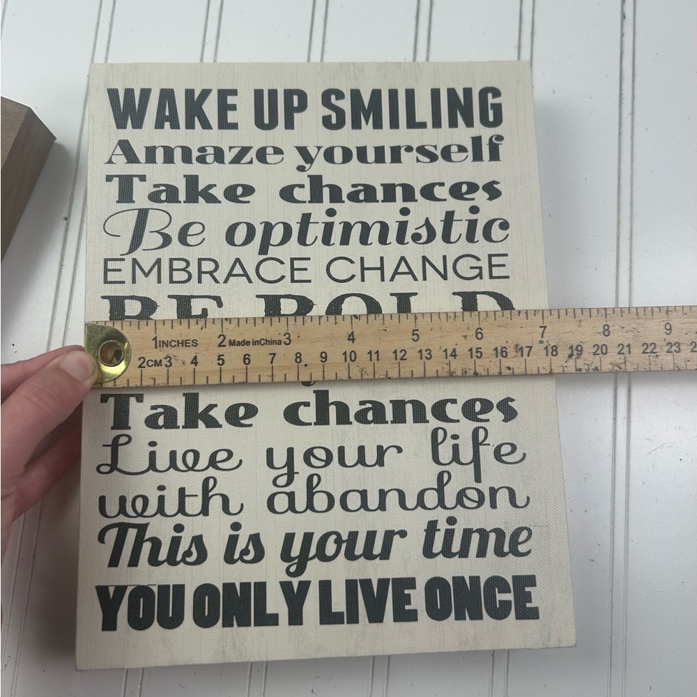 Wooden Sign Duo โ โThis Is Our Happy Placeโ & Inspirational Quote Block Decor - Picture 4 of 7